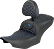 SADDLEMEN Roadsofa™ Seat - with Backrest - Blue Stitch - FLH/FLT '23-'25 823-07-210B1
