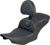 SADDLEMEN Roadsofa™ Seat - with Backrest - Blue Stitch - FLH/FLT '23-'25 823-07-210B1
