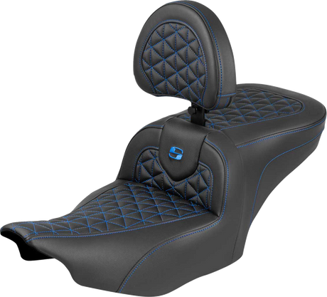 SADDLEMEN Roadsofa™ Seat - with Backrest - Blue Stitch - FLH/FLT '23-'25 823-07-210B1