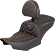 SADDLEMEN Roadsofa™ Seat - with Backrest - Orange Stitch - FLH/FLT '23-'25 823-07-210B3