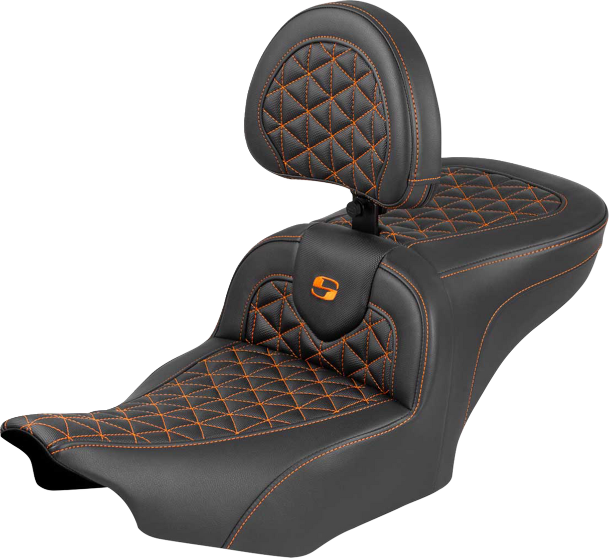 SADDLEMEN Roadsofa™ Seat - with Backrest - Orange Stitch - FLH/FLT '23-'25 823-07-210B3