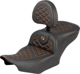 SADDLEMEN Roadsofa™ Seat - with Backrest - Orange Stitch - FLH/FLT '23-'25 823-07-210B3