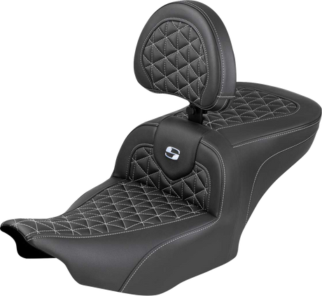 SADDLEMEN Roadsofa™ Seat - with Backrest - Silver Stitch - FLH/FLT '23-'25 823-07-210B5