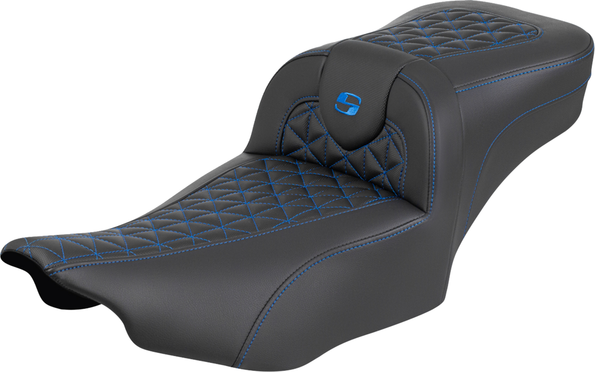 SADDLEMEN Roadsofa™ Extended Reach Seat - without Backrest - Blue Stitch - FLH/FLT '23-'25 823-07-21101