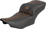 SADDLEMEN Roadsofa™ Extended Reach Seat - without Backrest - Orange Stitch - FLH/FLT '23-'25 823-07-21103