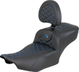 SADDLEMEN Roadsofa™ Extended Reach Seat - with Backrest - Blue Stitch - FLH/FLT '23-'25 823-07-211B1