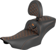 SADDLEMEN Roadsofa™ Extended Reach Seat - with Backrest - Orange Stitch - FLH/FLT '23-'25 823-07-211B3