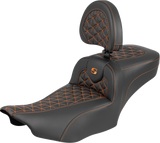 SADDLEMEN Roadsofa™ Extended Reach Seat - with Backrest - Orange Stitch - FLH/FLT '23-'25 823-07-211B3