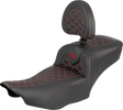SADDLEMEN Roadsofa™ Extended Reach Seat - with Backrest - Red Stitch - FLH/FLT '23-'25 823-07-211B4