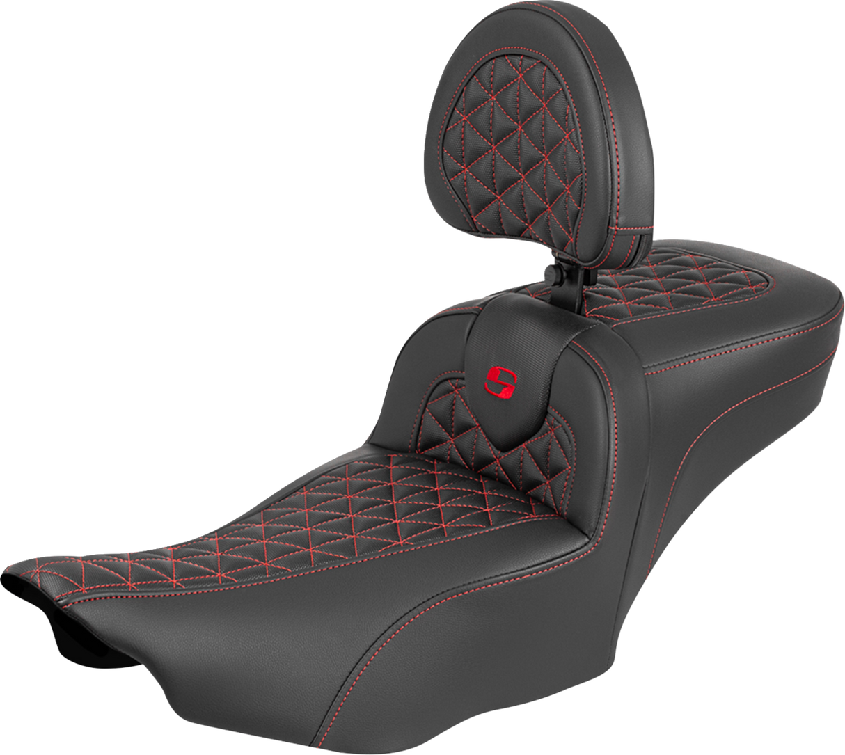 SADDLEMEN Roadsofa™ Extended Reach Seat - with Backrest - Red Stitch - FLH/FLT '23-'25 823-07-211B4