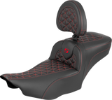 SADDLEMEN Roadsofa™ Extended Reach Seat - with Backrest - Red Stitch - FLH/FLT '23-'25 823-07-211B4