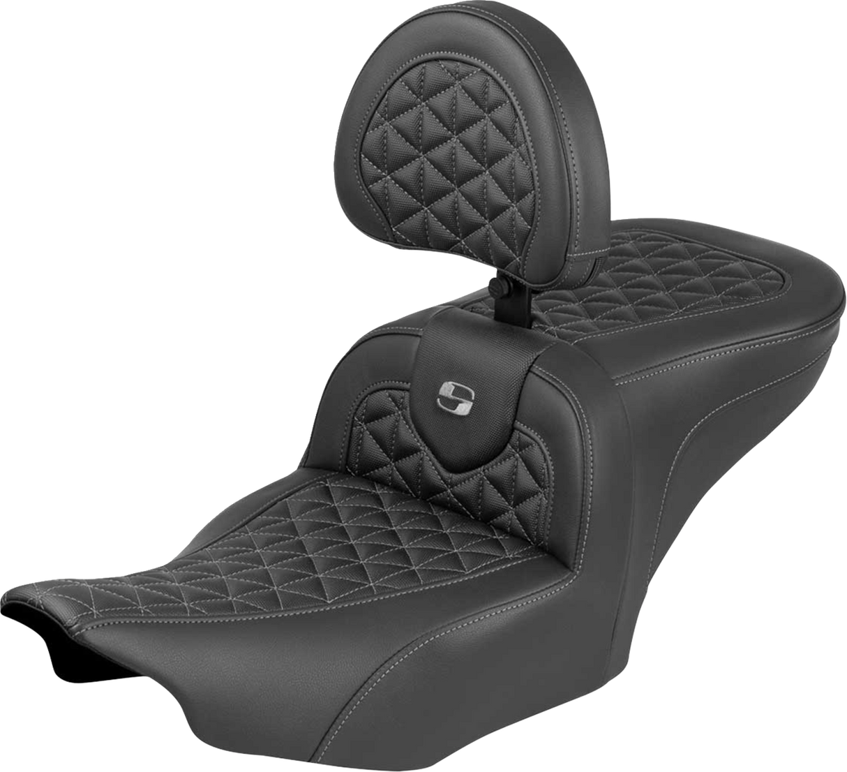 SADDLEMEN Roadsofa™ Seat - with Backrest - Gray Stitch - FLH/FLT '23-'25 823-07-210B2