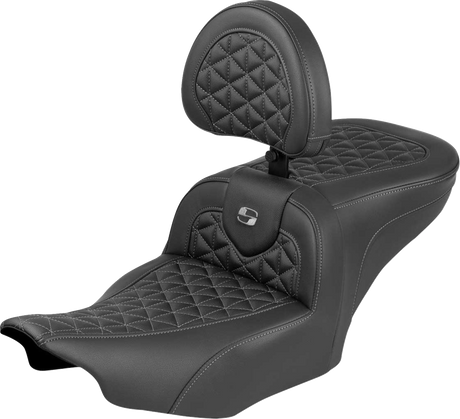 SADDLEMEN Roadsofa™ Seat - with Backrest - Gray Stitch - FLH/FLT '23-'25 823-07-210B2