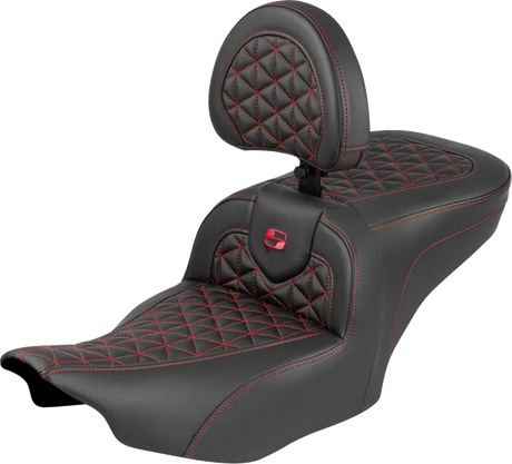 SADDLEMEN Roadsofa™ Seat - with Backrest - Red Stitch - FLH/FLT '23-'25 823-07-210B4