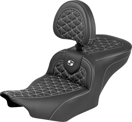 SADDLEMEN Roadsofa™ Seat - with Backrest - White Stitch - FLH/FLT '23-'25 823-07-210B6