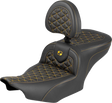 SADDLEMEN Roadsofa™ Seat - with Backrest - Gold Stitch - FLH/FLT '23-'25 823-07-210B7