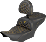 SADDLEMEN Roadsofa™ Seat - with Backrest - Gold Stitch - FLH/FLT '23-'25 823-07-210B7