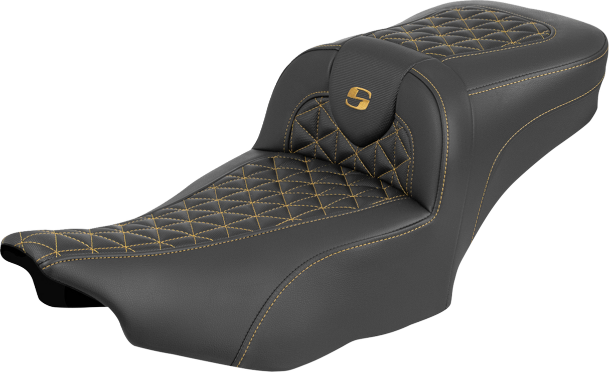 SADDLEMEN Roadsofa™ Extended Reach Seat - without Backrest - Gold Stitch - FLH/FLT '23-'25 823-07-21107