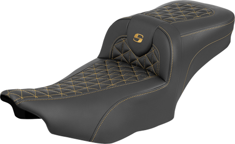 SADDLEMEN Roadsofa™ Extended Reach Seat - without Backrest - Gold Stitch - FLH/FLT '23-'25 823-07-21107