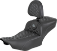 SADDLEMEN Roadsofa™ Extended Reach Seat - with Backrest - Silver Stitch - FLH/FLT '23-'25 823-07-211B5