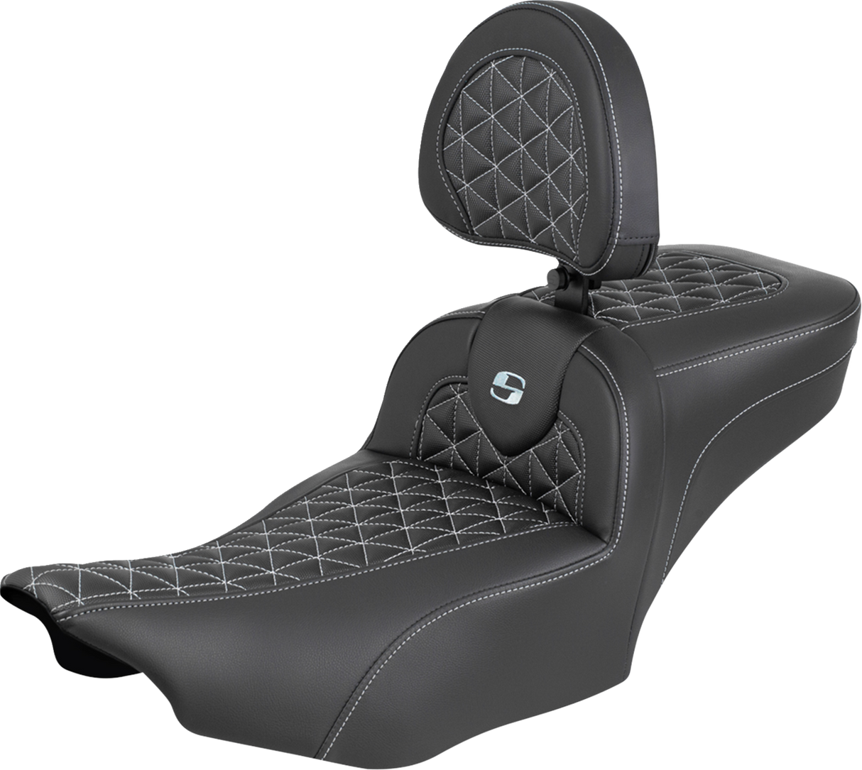 SADDLEMEN Roadsofa™ Extended Reach Seat - with Backrest - Silver Stitch - FLH/FLT '23-'25 823-07-211B5