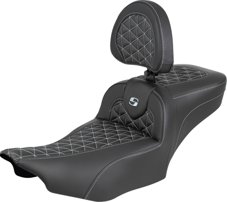 SADDLEMEN Roadsofa™ Extended Reach Seat - with Backrest - Silver Stitch - FLH/FLT '23-'25 823-07-211B5