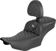 SADDLEMEN Roadsofa™ Extended Reach Seat - with Backrest - White Stitch - FLH/FLT '23-'25 823-07-211B6
