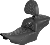 SADDLEMEN Roadsofa™ Extended Reach Seat - with Backrest - White Stitch - FLH/FLT '23-'25 823-07-211B6
