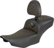SADDLEMEN Roadsofa™ Extended Reach Seat - with Backrest - Gold Stitch - FLH/FLT '23-'25 823-07-211B7