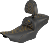 SADDLEMEN Roadsofa™ Extended Reach Seat - with Backrest - Gold Stitch - FLH/FLT '23-'25 823-07-211B7