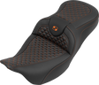 SADDLEMEN Roadsofa™ Seat - without Backrest - Dragon Stitch - Orange Stitch - FLH/FLT '08-'25 808-07B-20803
