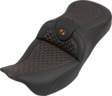 SADDLEMEN Roadsofa™ Seat - without Backrest - Dragon Stitch - Orange Stitch - FLH/FLT '08-'25 808-07B-20803