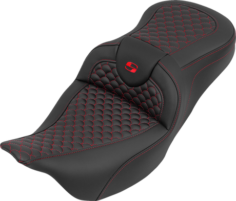SADDLEMEN Roadsofa™ Seat - without Backrest - Dragon Stitch - Red Stitch - FLH/FLT '08-'25 808-07B-20804