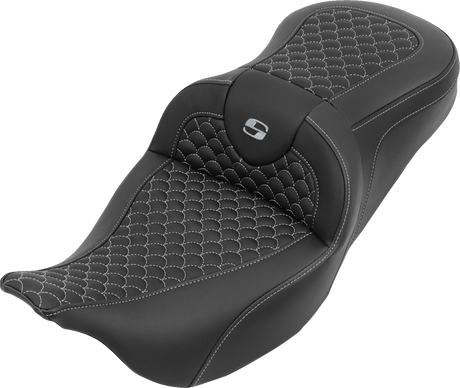 SADDLEMEN Roadsofa™ Seat - without Backrest - Dragon Stitch - Silver Stitch - FLH/FLT '08-'25 808-07B-20805