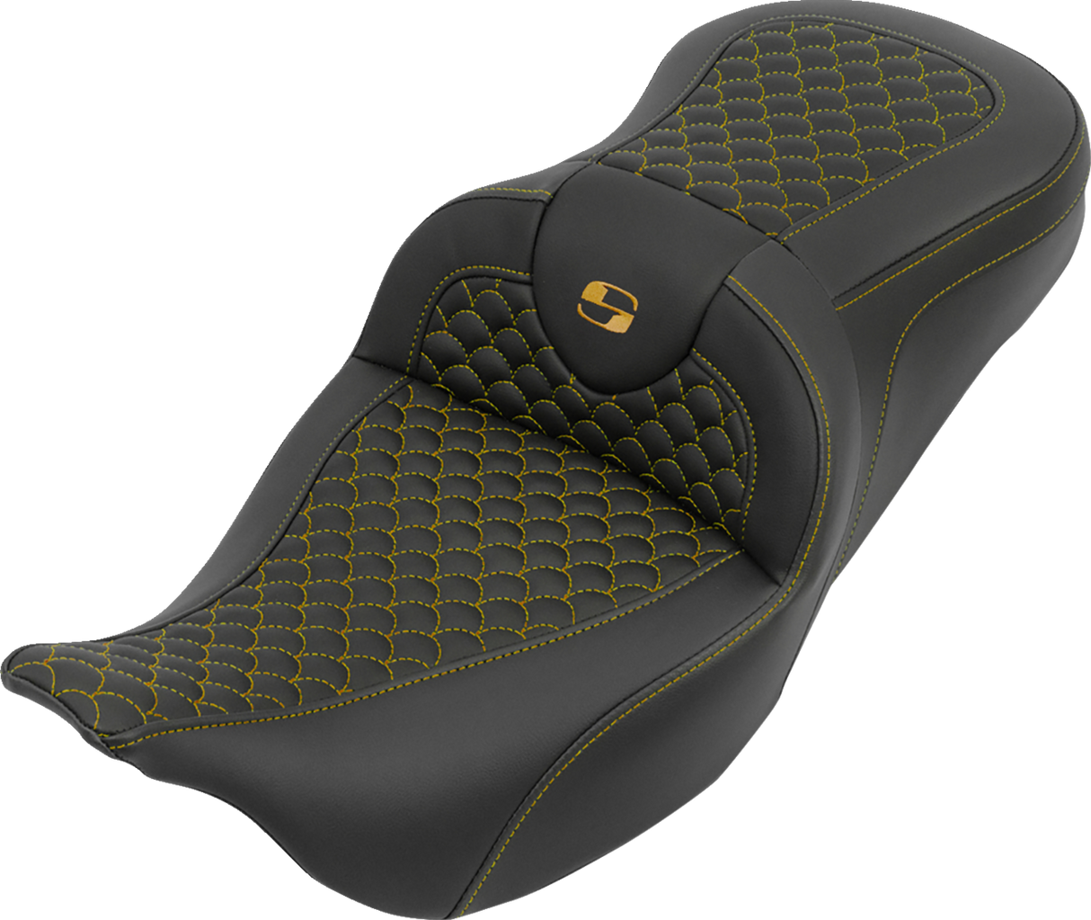 SADDLEMEN Roadsofa™ Seat - without Backrest - Dragon Stitch - Gold Stitch - FLH/FLT '08-'25 808-07B-20807