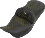 SADDLEMEN Roadsofa™ Seat - without Backrest - Dragon Stitch - Gold Stitch - FLH/FLT '08-'25 808-07B-20807