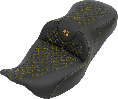 SADDLEMEN Roadsofa™ Seat - without Backrest - Dragon Stitch - Gold Stitch - FLH/FLT '08-'25 808-07B-20807