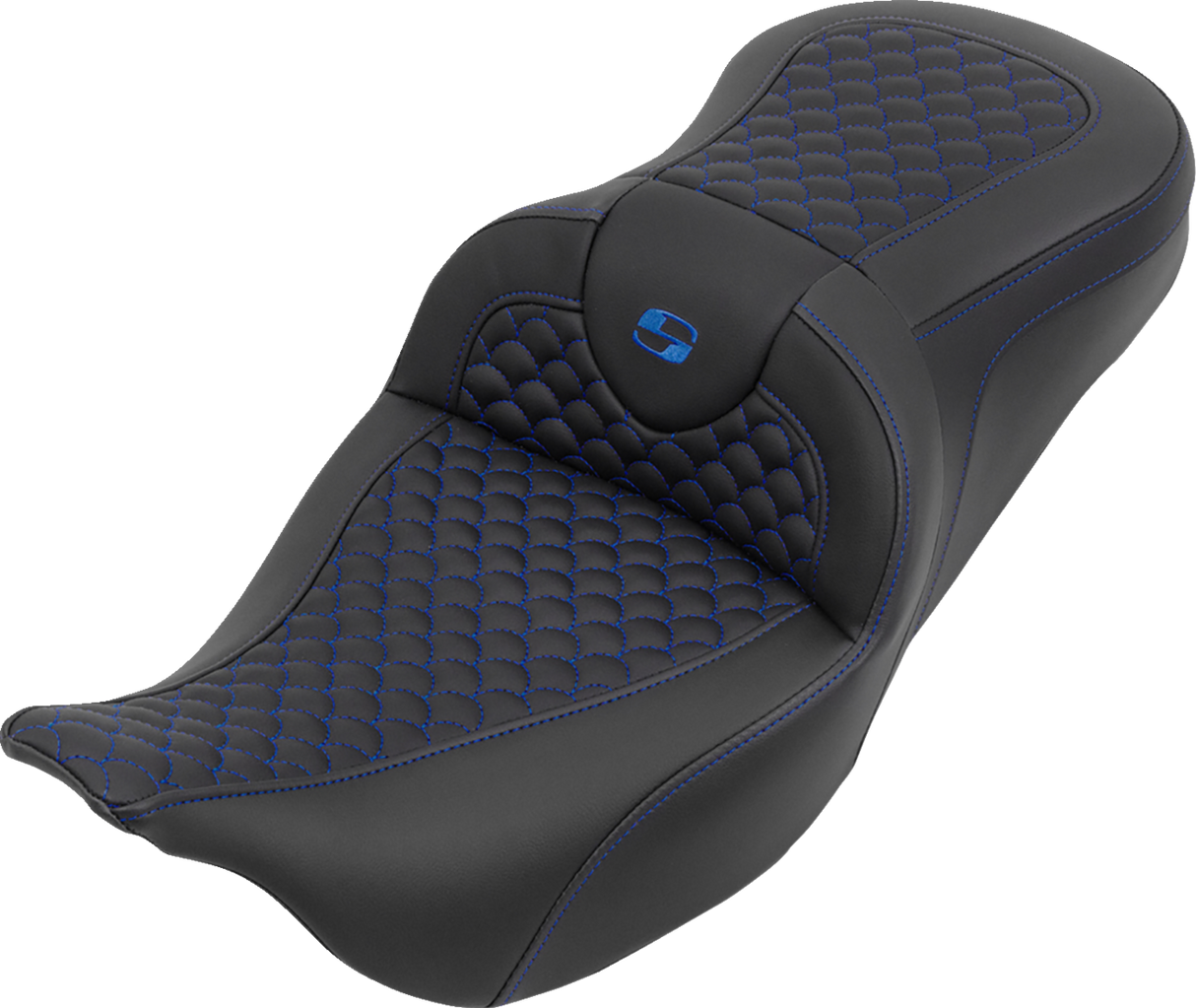 SADDLEMEN Roadsofa™ Seat - without Backrest - Dragon Stitch - Blue Stitch - FLH/FLT '08-'25 808-07B-20801
