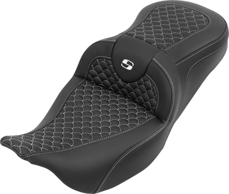 SADDLEMEN Roadsofa™ Seat - without Backrest - Dragon Stitch - White Stitch - FLH/FLT '08-'25 808-07B-20806