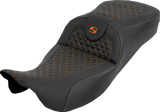 SADDLEMEN Extended Reach RoadSofa™ Seat - Dragon Scale - w/o Backrest - Orange Stitch - FLH/FLT '08-'25 808-07B-20903