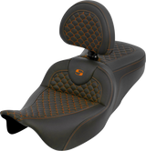 SADDLEMEN Roadsofa™ Seat - Dragon Scale - Orange Stitch - with Backrest - Touring '08-'25 808-07B-208B3