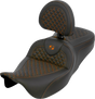 SADDLEMEN Roadsofa™ Seat - Dragon Scale - Orange Stitch - with Backrest - Touring '08-'25 808-07B-208B3