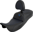 SADDLEMEN Extended Reach Roadsofa™ Seat - Dragon Scale - Blue Stitch - with Backrest - Touring '08-'25 808-07B-209B1