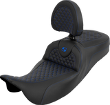 SADDLEMEN Extended Reach Roadsofa™ Seat - Dragon Scale - Blue Stitch - with Backrest - Touring '08-'25 808-07B-209B1