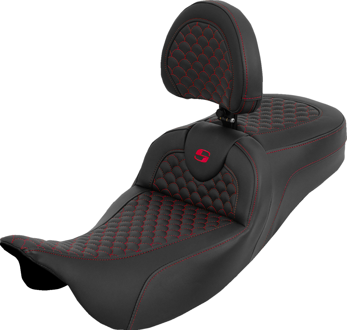 SADDLEMEN Extended Reach Roadsofa™ Seat - Dragon Scale - Red Stitch - with Backrest - Touring '08-'25 808-07B-209B4