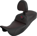 SADDLEMEN Extended Reach Roadsofa™ Seat - Dragon Scale - Red Stitch - with Backrest - Touring '08-'25 808-07B-209B4