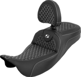 SADDLEMEN Extended Reach Roadsofa™ Seat - Dragon Scale - White Stitch - with Backrest - Touring '08-'25 808-07B-209B6