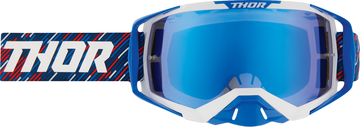 THOR Activate Goggle - Stripes - Red/White/Blue - Blue Mirror Lens 2601-3708