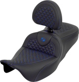 SADDLEMEN Roadsofa™ Seat - Dragon Scale - Blue Stitch - with Backrest - Touring '08-'25 808-07B-208B1