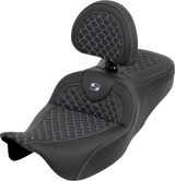 SADDLEMEN Roadsofa™ Seat - Dragon Scale - Silver Stitch - with Backrest - Touring '08-'25 808-07B-208B5